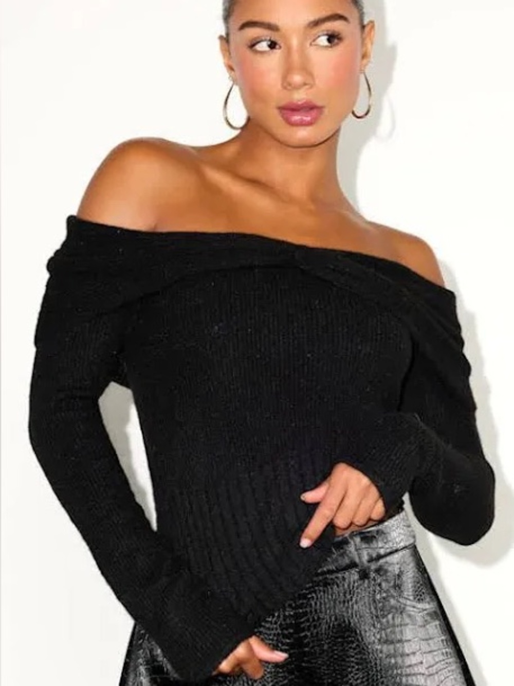 Lulus Evans Off-Shoulder Black Women's Sweater